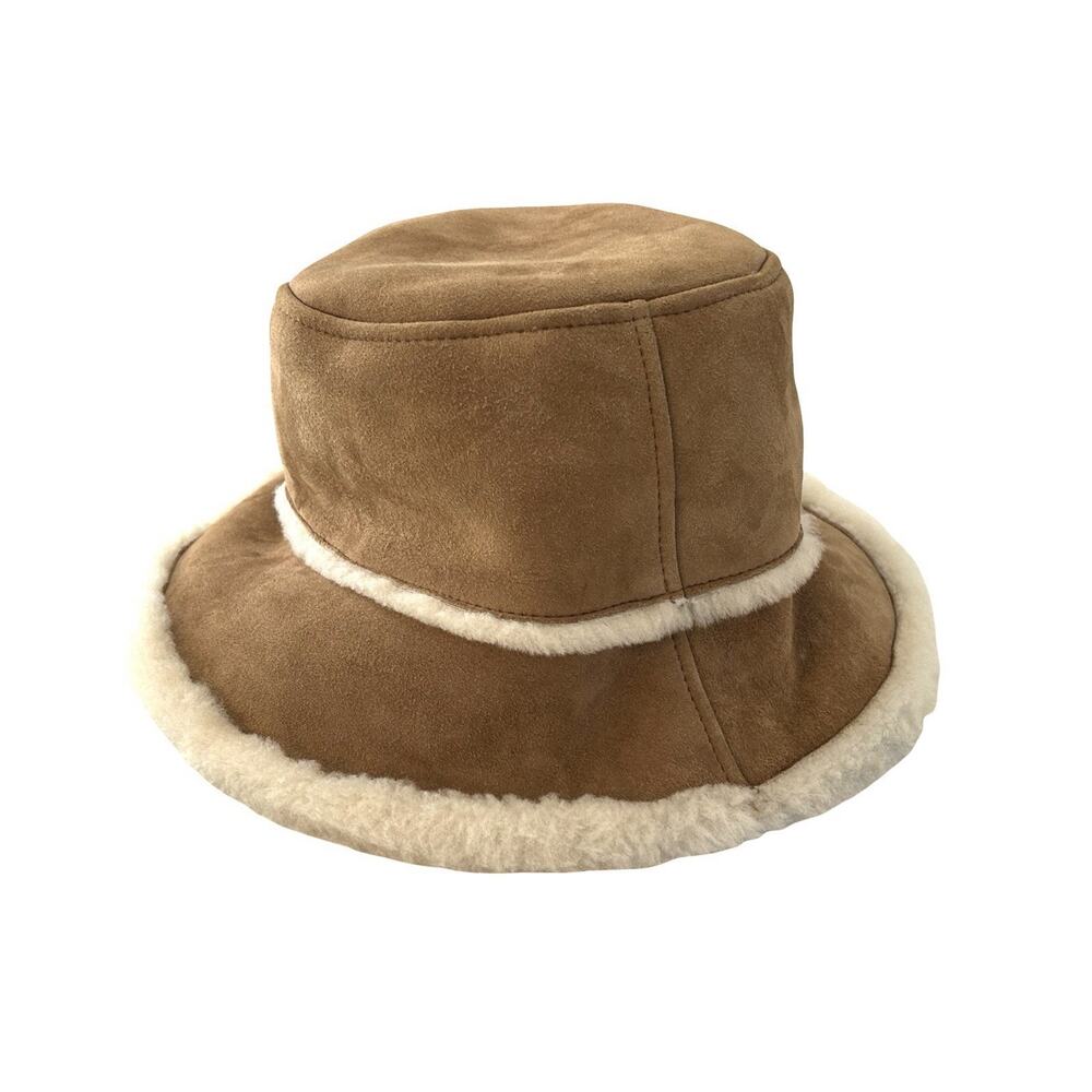 UGG Tan Suede Shearling-Trim Bucket Hat